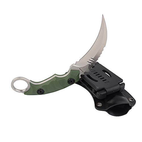 MASALONG Outdoor Survival claw Tactical teeth Knife Double edged sharp Fixed Blade Knife With Sheath (5CR Sand light Green handle)