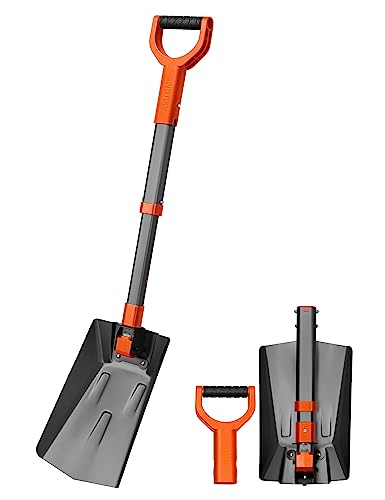 AstroAI 39' Folding Snow Shovel for Car, Extendable Snow Shovel with Thickened Aluminum Handle and Reinforced Iron Hinge, Portable and Multifunctional for Cars, Snowmobiles, Camping and Mud, Grey