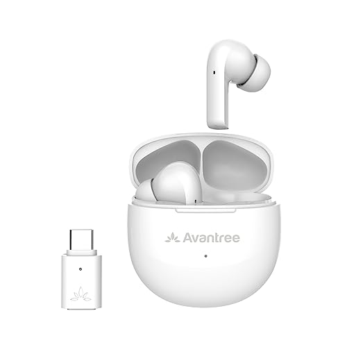 Avantree Reverb - Wireless Earbuds for PC, PS5, PS4, Computer, Laptop, Gaming with USB C Adapter, Noise Cancelling Mic & aptX Voice Bluetooth Headset for Clear Calls, and aptX Adaptive for Low Latency