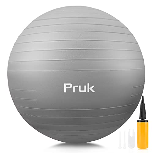 Exercise Ball Yoga Ball, Thick Anti-Slip Pilates Ball for Pregnancy Birthing, Workout and Core Training, Anti-Burst Fitness Ball with Air Pump, Suitable for Home Gym Office (26 in, Grey)