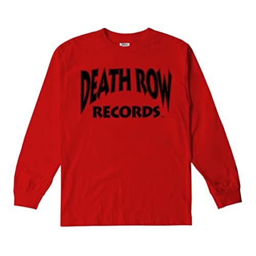 Death Row Records Core Long Sleeve Logo Tee, 100% Cotton T-Shirt with Large Front Print, Medium, Red