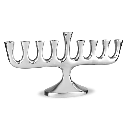 Zion Judaica Stunning Sleek Designers Menorah for Hanukkah High Polished Traditional Candle and Oil Chanukiah Classic Chanukah Minorah