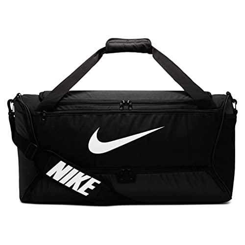 Nike Brasilia Training Medium Duffle Bag, Durable for Women & Men with Adjustable Strap, Black/Black/White
