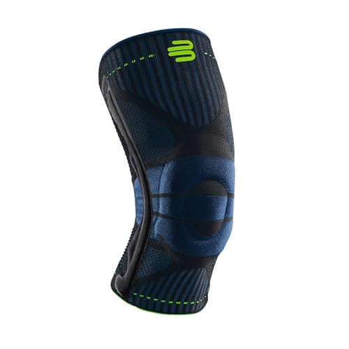 Bauerfeind Sports Knee Support - Knee Brace for Athletes with Medical Grade Compression - Stabilization and Patellar Knee Pad (Black/Blue, L)