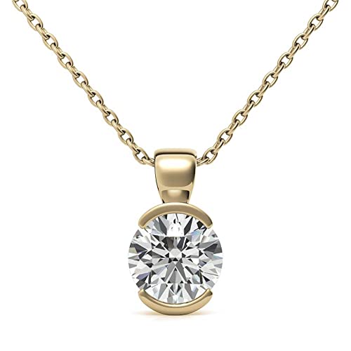 FACETS JEWELS 2.00 Carat Moissanite Diamond Pendant And Necklace With 16' Chain For Women, Round Cut Moissanite Valentine Present For Her in Solid 10k Yellow Gold