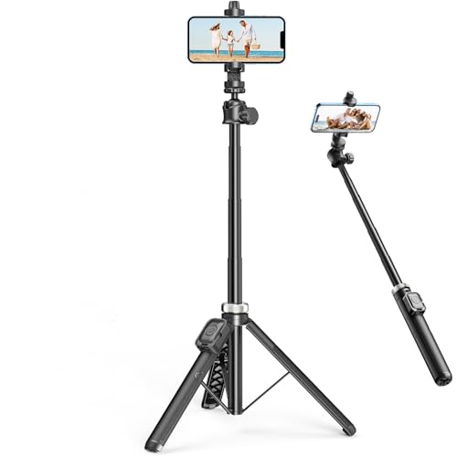 62' Phone Tripod - MIIASI Extendable Tripod for iPhone and Selfie Stick Tripod with Remote, 360° Ball Head Upgraded Cell Phone Tripod for Video Recording, iPhone 14/13/12 Pro Max/Android
