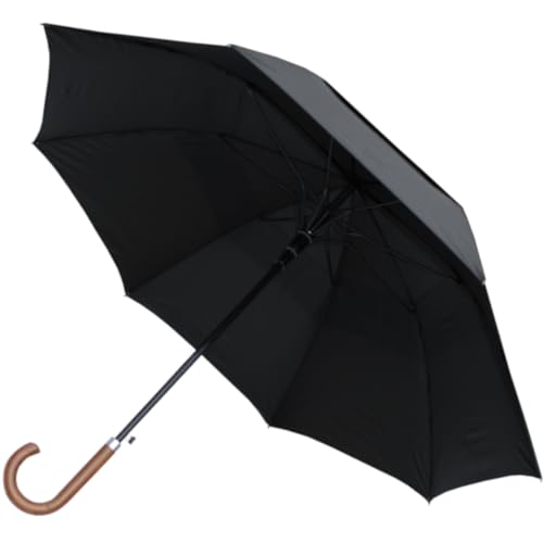 COLLAR AND CUFFS LONDON - Windproof EXTRA STRONG - StormDefender City Umbrella - Vented Double Canopy - Auto - Reinforced Frame with Fiberglass - Solid Wood Hook Handle - Black