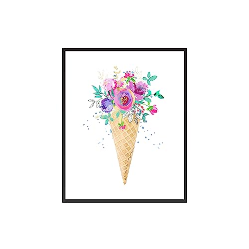 Poster Master Ice Cream Poster - Floral Ice Cream Print - Flower Art - Minimalist Art - Gift for Men & Women - Chic Wall Decor for Bakery, Dining Room, Kitchen or Restaurant - 8x10 UNFRAMED Wall Art