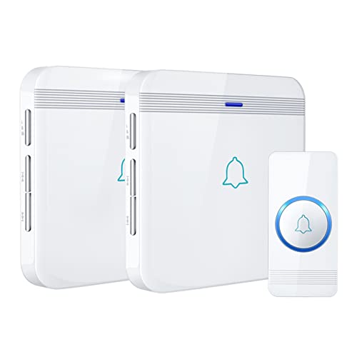 AVANTEK Wireless Doorbell, D-3W Waterproof Door Chime Kit Operating at over 1300 Feet with 2 Plug-In Receivers, 52 Melodies, CD Quality Sound and LED Flash
