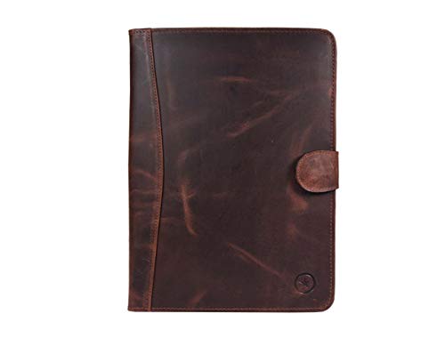 Leather Travel Portfolio | Professional Organizer Men & Women | Tablet Holder Leather Padfolio with Sleeves for documents and Ipad by Aaron Leather Goods (Brown)