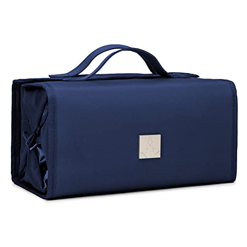 ROYALFAIR Roll Up Makeup Bag, Travel Toiletry Bag for Women with 4 Clear TSA Approved Pouches, Hanging Travel Organizer, Folding Cosmetic Bag for Men and Women (Navy)