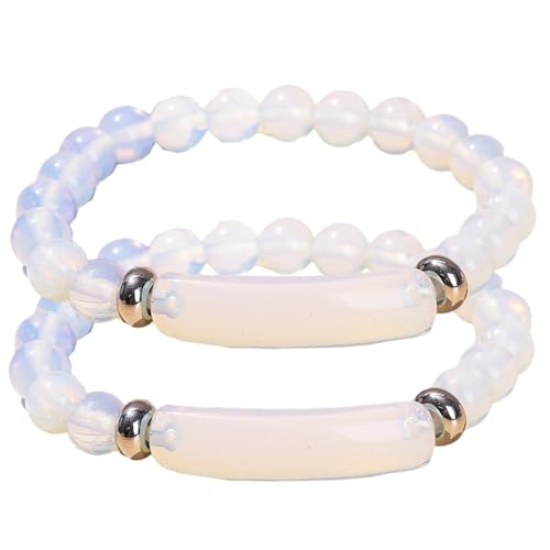 Generic 2pcs Pheromone Bracelet,Healing Stone Bracelet,Good Luck Energy Chakra Stone Bangle,8mm Stretch Beaded Bangles for Women and Men (white), adjustable
