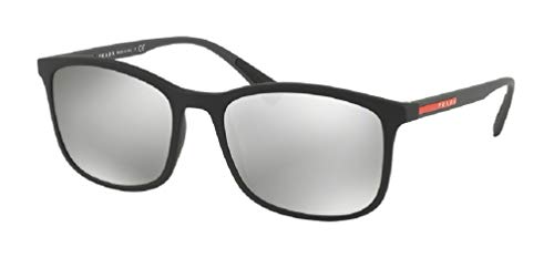Prada PS01TS LIFESTYLE DG02B0 56M Black Rubber/Light Grey Mirror Silver Rectangle Sunglasses For Men+ BUNDLE With Designer iWear Eyewear Kit