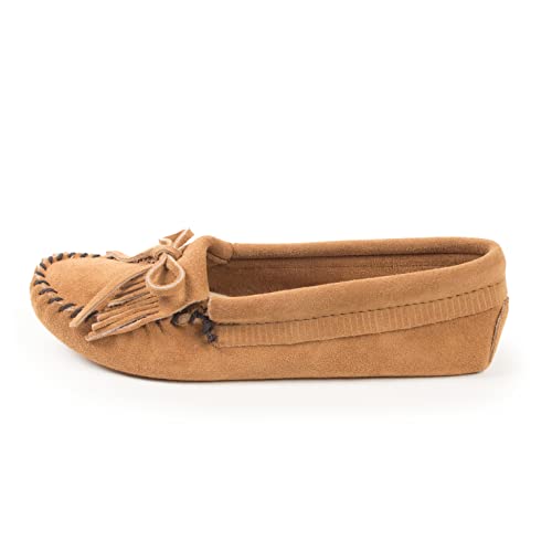 Minnetonka Women's Kilty Suede Softsole Moccasin,Taupe,10 M US