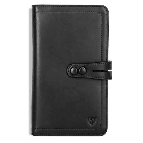 Travel Wallet with RFID Blocking Awesome Passport Wallet Credit Cards Holder Document Organizer Genuine Leather (Black)