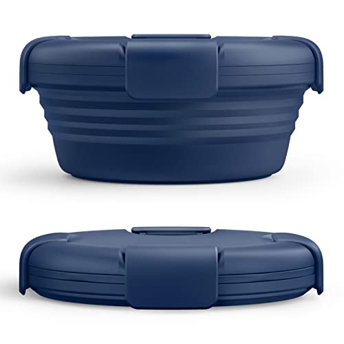 STOJO Collapsible Bowl - Denim Blue, 36oz - Reusable Silicone Bowl for Hot and Cold Food - Perfect for Travel, Meal Prep, To-Go Lunch, Camping & Hiking - Microwave & Dishwasher Safe