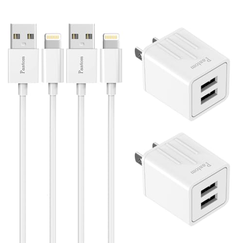 2.4A Dual Port Wall Charger Plug with 5 Feet/1.5 Meter Charging Cable Compatible with iPhone 14 Pro Max/13/12/11/X/9/8/7/6/5 iPods, iPads, Airpods (2-Pack/White)
