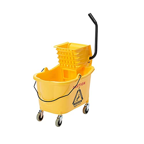 Amazon Basics Side Press Wringer Combo Commercial Rectangular Mop Bucket on Wheels, 35-Quart, Yellow