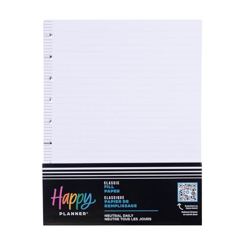 Happy Planner Refill Paper for Planners and Journals, Neutral Daily Notebook Planner Paper, Classic Size, 100 Sheets, 7' x 9 3/4'