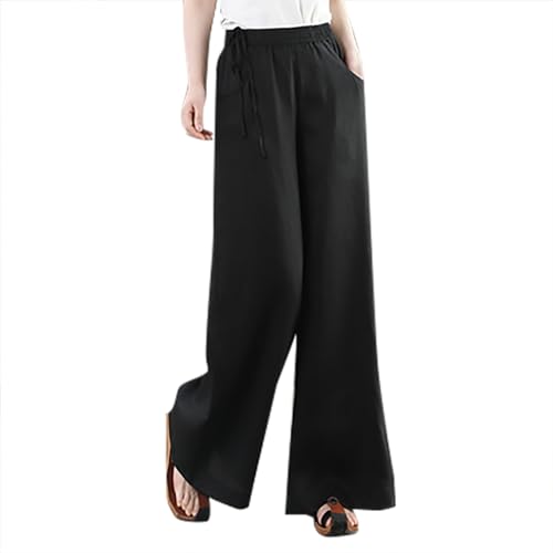 bawilom Harlan Pants for Women Dressy Casual Palazzo Pants Wide Leg Drawstring Elastic Waist Pants Straight Leg Trousers Black