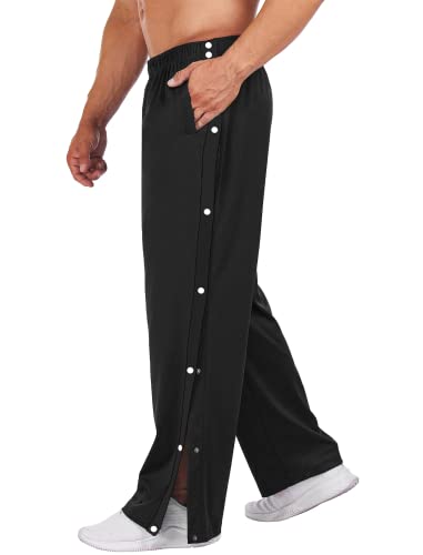 Deyeek Men's Tear Away Basketball Pants High Split Snap Button Casual Post-Surgery Sweatpants with Pockets