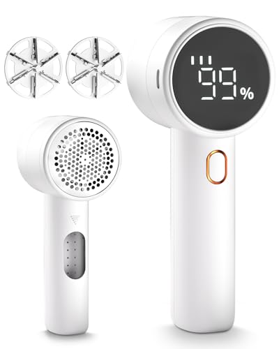 Fabric Shaver, Lint Remover Rechargeable, Electric Portable Sweater Defuzzer with 3 Speeds, 6 Leaf Blades, Digital LED Display to Remove Pilling for Clothes, Furniture, Sweater, Couch, Blanket