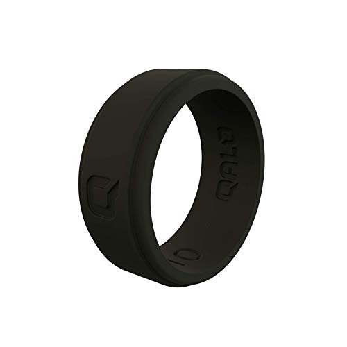 QALO Men's Rubber Silicone Ring, Step Edge Q2X Rubber Wedding Band, Breathable, Durable Rubber Wedding Ring for Men, 9mm Wide 2mm Thick, Black, Size 11
