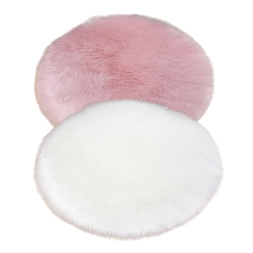 NINGDAN 2Pcs 12 Inches Mini Round Faux Fur Sheepskin Rugs, Fluffy Living Room Carpet Mini Small Size Fit, for Photographing Background of Jewellery Locker Accessories for Girls,Locker Rug,Locker Rug