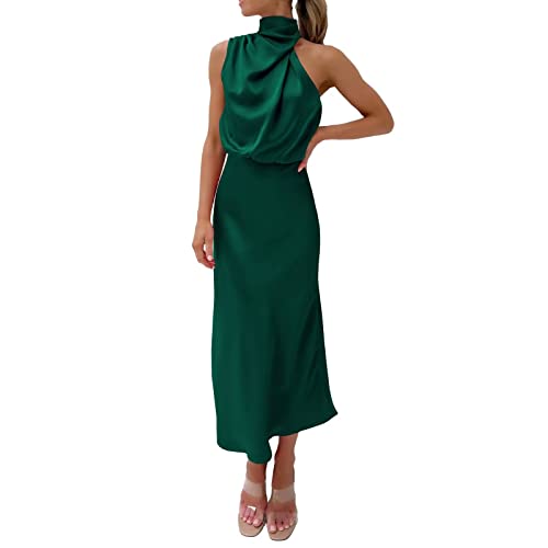 JURIS Satin Maxi Dress Cocktail Party Sexy Dresses for Women Date Night 2023 Women's Formal Dresses Army Green Date Night Dress XS