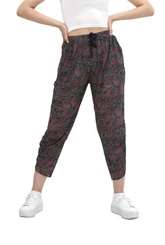 Momppae (Refrigerator Cool) Pants – Women’s Smocked Waist Harem Hippie Boho Pants (Red),27