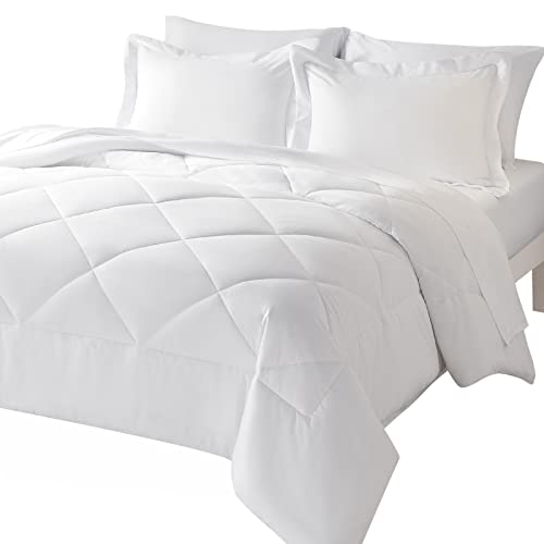 CozyLux King Bed in a Bag 7-Pieces Comforter Sets with Comforter and Sheets White All Season Bedding Sets with Comforter, Pillow Shams, Flat Sheet, Fitted Sheet and Pillowcases