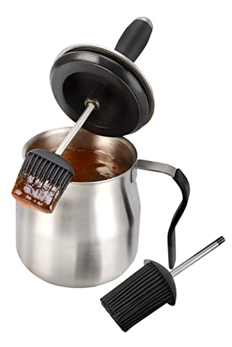 WEQUALITY 32oz Basting Pot with 2 Replaceable Basting Brush Set，Christmas Holiday Grilling Gifts for Men and Dad，Grill BBQ Gifts Accessories，Premium Stainless Steel 304 Barbecue Sauce Pot