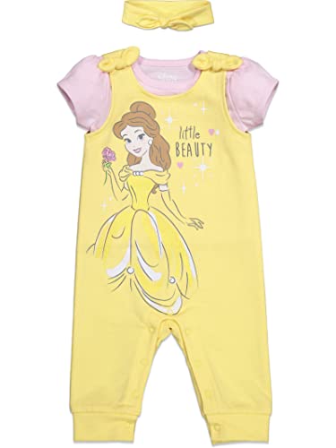 Disney Princess Belle Infant Baby Girls Snap Sleeveless Romper & Headband Princess Belle 12 Months