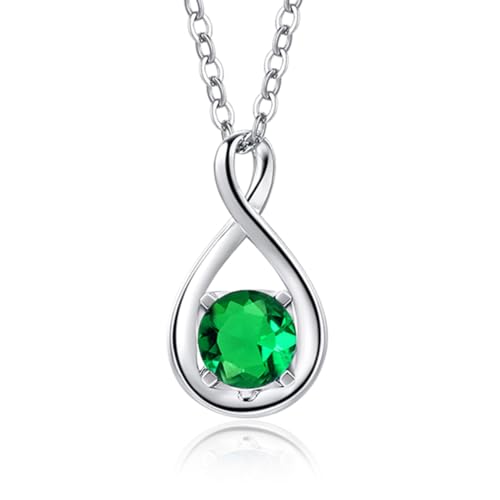 FANCIME 14K Solid White Gold Necklace May Birthstone Infinity Emerald Pendant with Sterling Silver Chain Green Gemstone Fine Jewelry Birthday Mothers Day Gifts for Women Mom Her