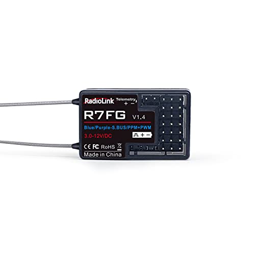 Radiolink R7FG 7 Channels RC Gyro Receiver, Voltage Telemetry Long Range Control, Water-Splash Proof for RC Crawler Drifting Car, Boat, Works for 2.4Gh Radio Controller RC8X RC4GS RC6GS V2 V3/T8S/T8FB