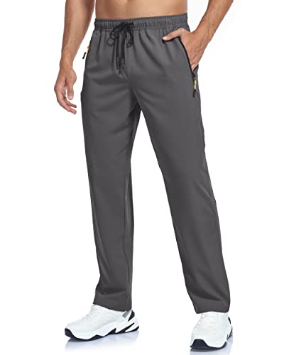 Mens Sweatpants Hiking Pants Elastic Waist Summer Breathable Quick Dry Fit Athletic Workout Joggers Golf Running Gym Pants for Men Zipper Pockets Darkgrey L
