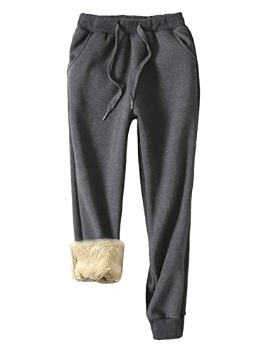 Yeokou Womens Sherpa Lined Sweatpants Winter Athletic Jogger Fleece Pants(Grey-S)