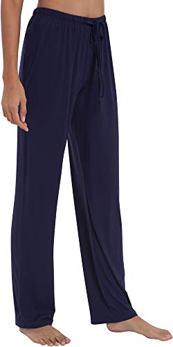 GYS Soft Pajama Pants for Women - Viscose Made from Bamboo, Comfy Lounge Sleep Pants Pj Bottoms Drawstring Sleepwear, Navy, Large