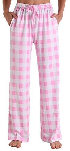X-Image Women's Pajama Pants Comfy Lounge Drawstring Pj Bottoms Sleepwear Causal Pants with Pockets Pink Plaid, Large