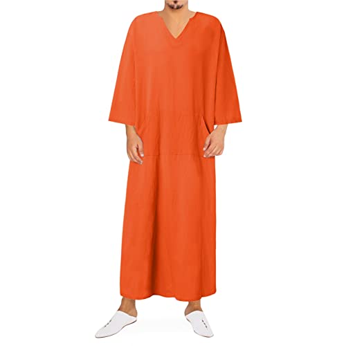 EELHOE Middle East Saudi Arabic Robe With Men's Muslim Kaftan Thobe Middle East Saudi Arabic Islamic Robes Crew Neck Long Sleeve Clothing Ramadan Jubbah Muslim Clothing Big And Tall Arab