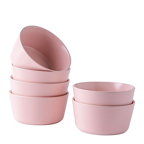 AmorArc Stoneware Cereal Bowls for Kitchen, 26 ounce Ceramic Soup Bowls Set of 6 for Oatmeal Snacks Soup Cereal, Chip-Resistant Kitchen Bowls, Matte Pink