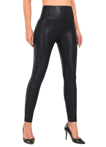 RUFIYO Faux Leather Leggings for Women High Waisted Leather Pants Pleather Leggings Tummy Control Black Large