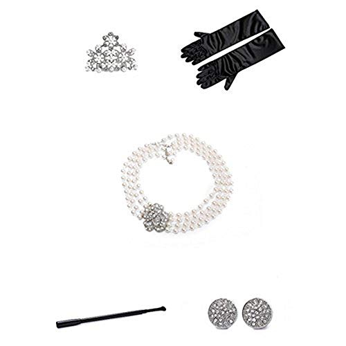 Utopiat Audrey Hepburn Inspired Costume Toddler Flapper 5 piece Pearl Jewelry and Kids Accessories Set for Girls
