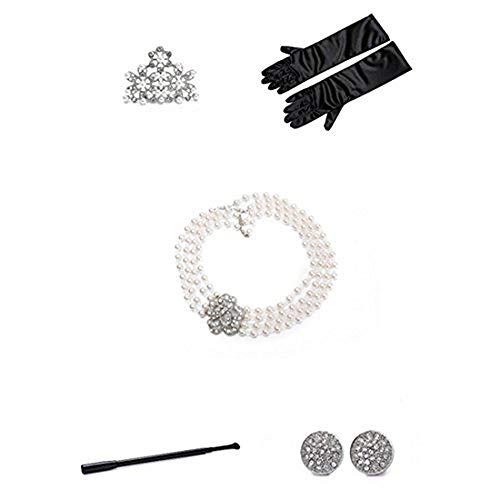 Utopiat Audrey Hepburn Inspired Costume Toddler Flapper 5 piece Pearl Jewelry and Kids Accessories Set for Girls