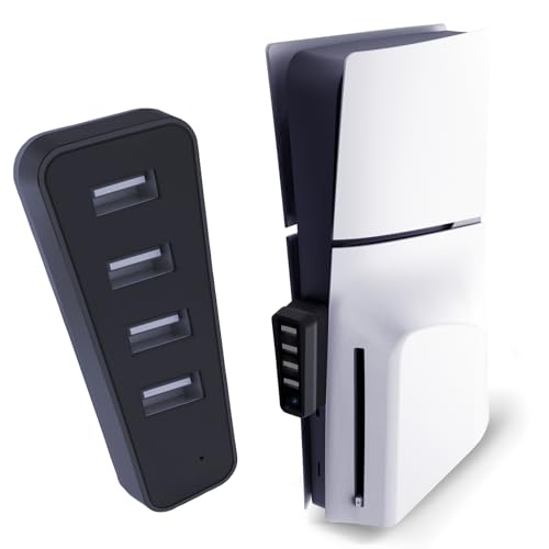 arVin USB Hub for PS5 Slim Console, High-Speed Expansion Hub Charger Splitter Adapter with 4 USB 2.0 Ports, Multiport PS5 Accessories for Playstation 5 Slim Digital/Disc Edition/PS5 Controller -Black