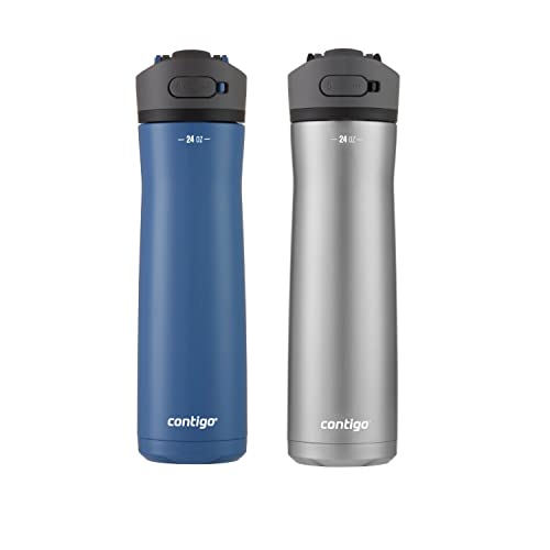 Contigo 24oz Stainless Steel Leakproof Water Bottle with Straw & Handle, Keeps Drinks Cold 24hrs & Hot 6hrs - 2 Pack