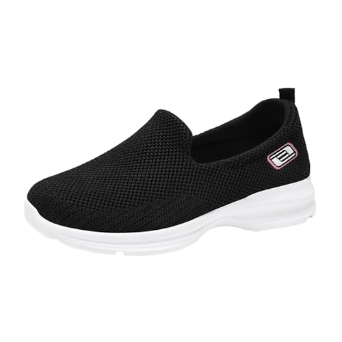 Womens Slip on Walking Shoes Casual Lightweight Sock Shoe Non-Slip Breathable Mesh Fashion Tennis Running Sneakers Black_07, 7