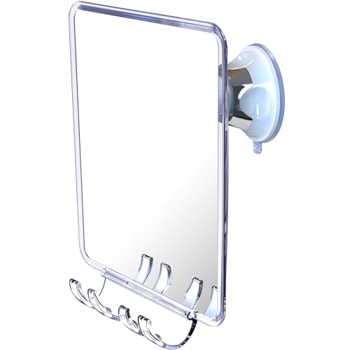 Luxo Shower Mirror, Shower Mirror fogless for Shaving with a Removable Razor Holder - Shaving Mirror for Shower with a Powerful Suction Cup - Shatterproof fogless Mirror for Shower (Clear)