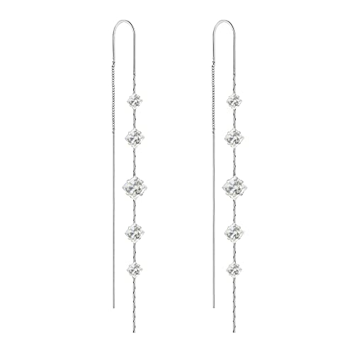 Threader Dangle Earring Long Chain Twist Curved Tassel Earring Star Butterfly Cubic Zirconia Gold Silver Drop Earring for Women Girl (Threader Earring-A)