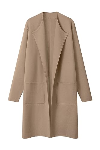 MEROKEETY Women's Winter Draped Long Cardigan Knitted Soft Sweater Jacket Coat 2022 with Pockets, Khaki, Large